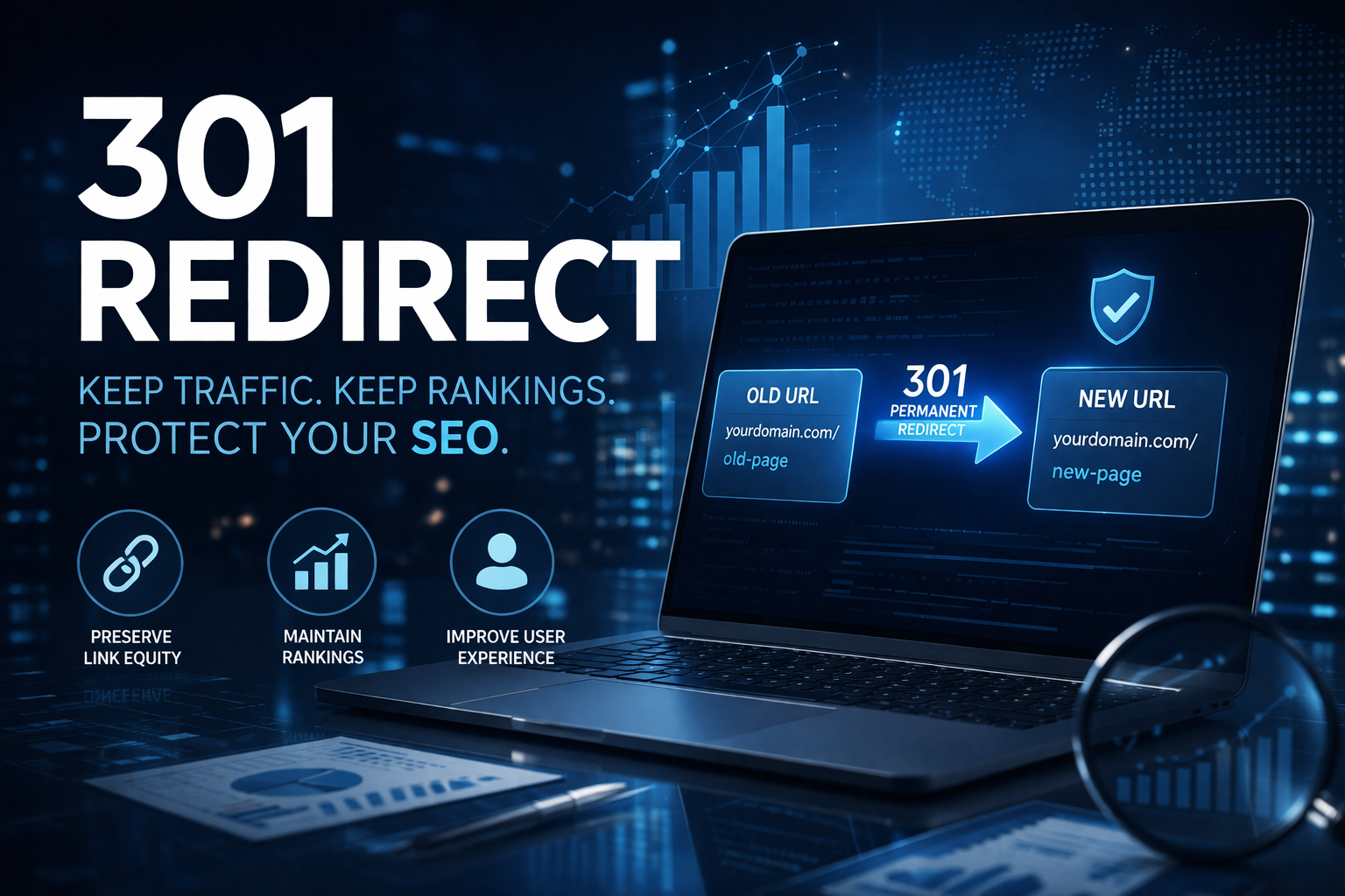 Digital graphic about 301 redirects