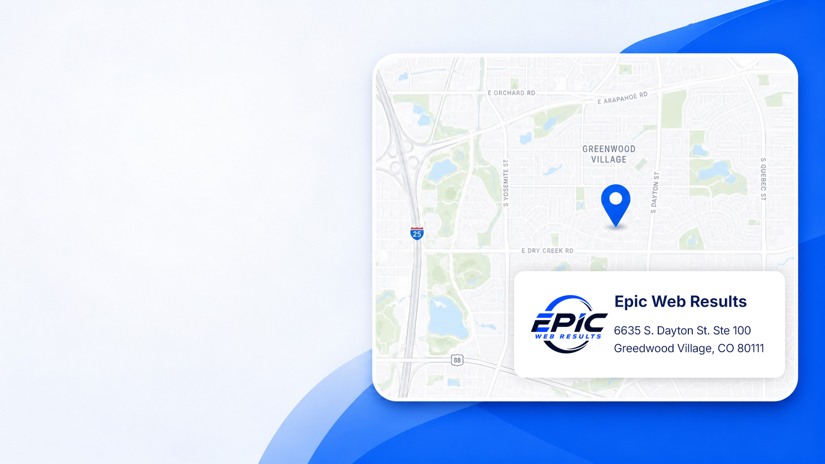 Epic Web Results contact map for the Greenwood Village office