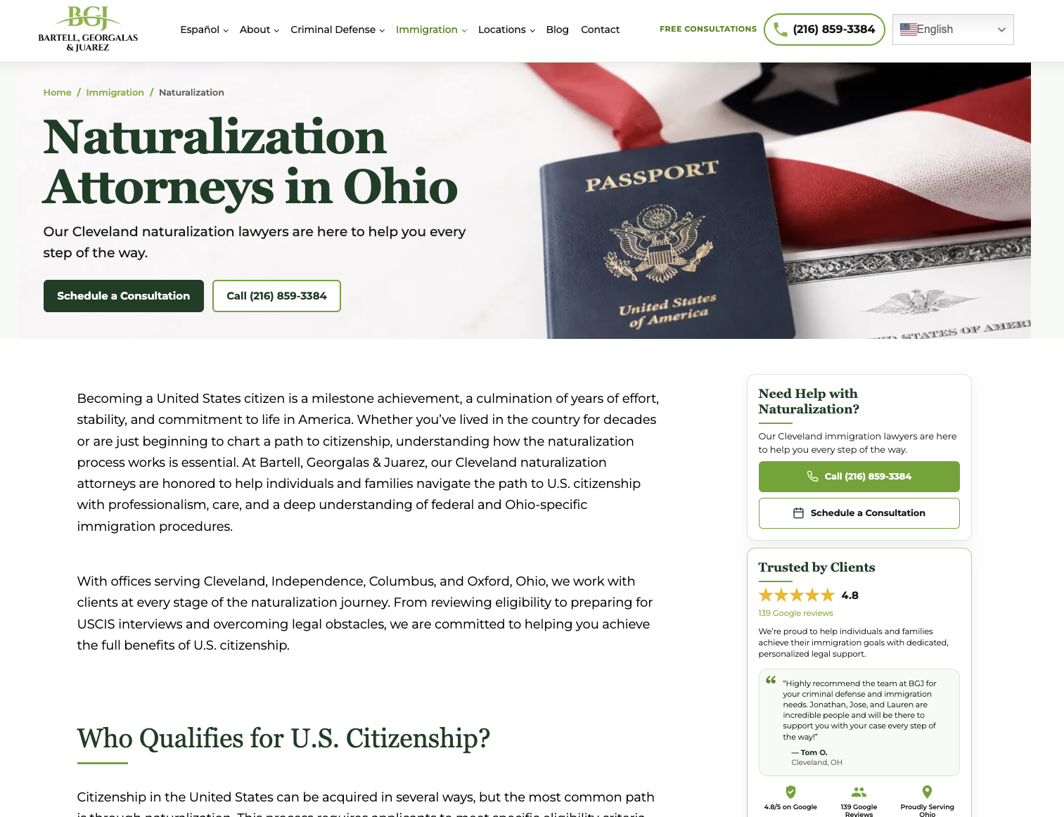 BGJ naturalization page after the website redesign